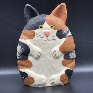 Vintage Handpainted Wooden‎ Black Brown Cat Figurine 6.5”T 4”W